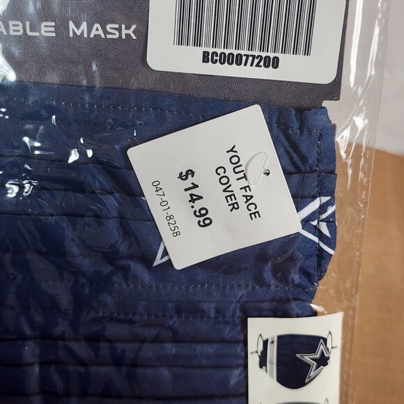 Foco NFL Dallas Cowboys Adjustable Poly Cotton Youth Mask 2pk Different Patterns - Picture 3 of 16